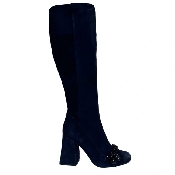 Tory Burch Boots Addison 95 MM Lancaster Suede Royal Navy Blue Size 9 M Medium - Picture 12 of 17